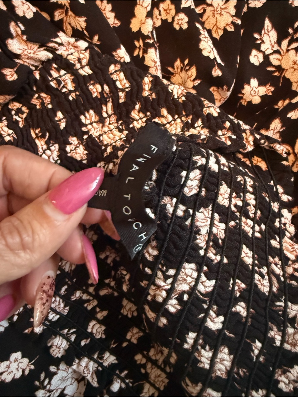 Final Touch Black Midi Skirt with Pink Floral Print - Picture 3 of 4